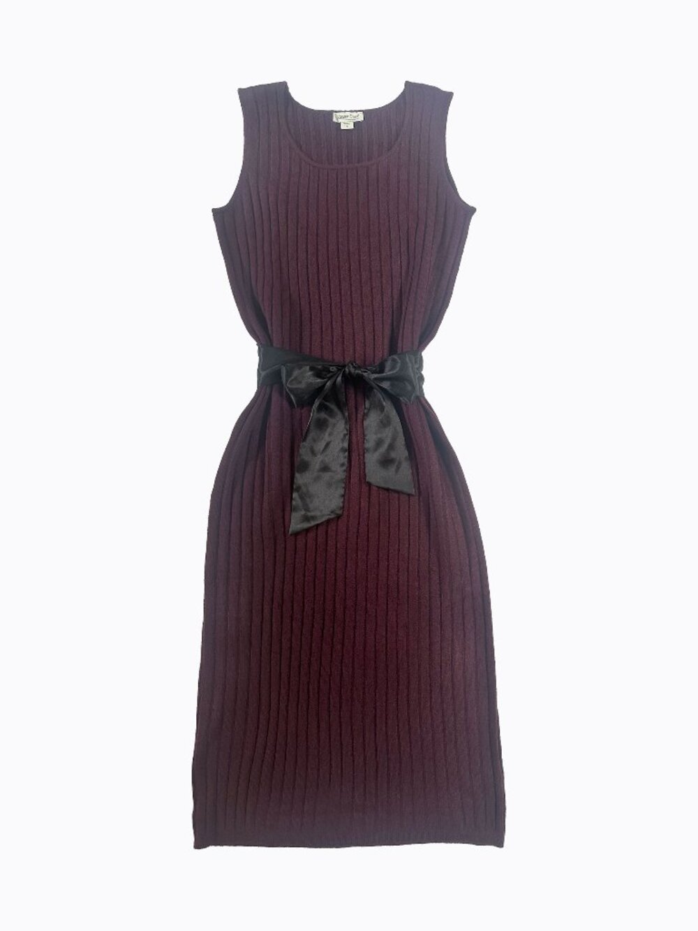 Ribbed Knit Tank Maxi Dress S Burgundy Blackberry Midi 90s Quiet Luxury Office